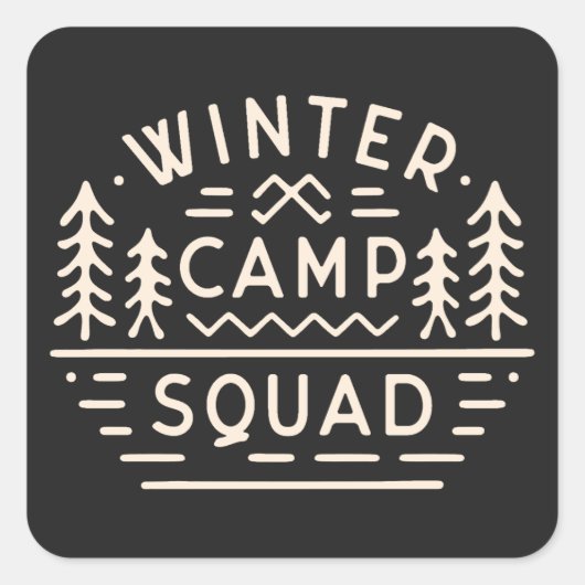 ウィンターキャンプのキャンプ旅行スクワッドマウンテンズレトロ スクエアシール (正面)