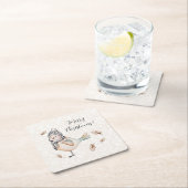 ウィンターキュートスパローイラストレーション スクエアペーパーコースター (インサイチュ)