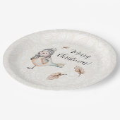 ウィンターキュートスパローイラストレーション ペーパープレート (アングル)