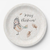 ウィンターキュートスパローイラストレーション ペーパープレート (正面)