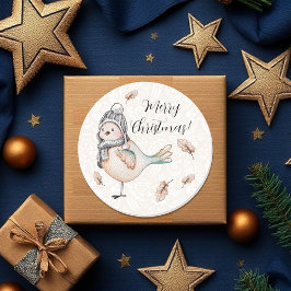 ウィンターキュートスパローイラストレーション ラウンドシール