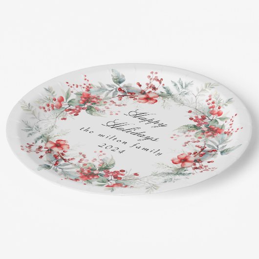 ウィンタークラシカルホリデーベリー紙 ペーパープレート (アングル)