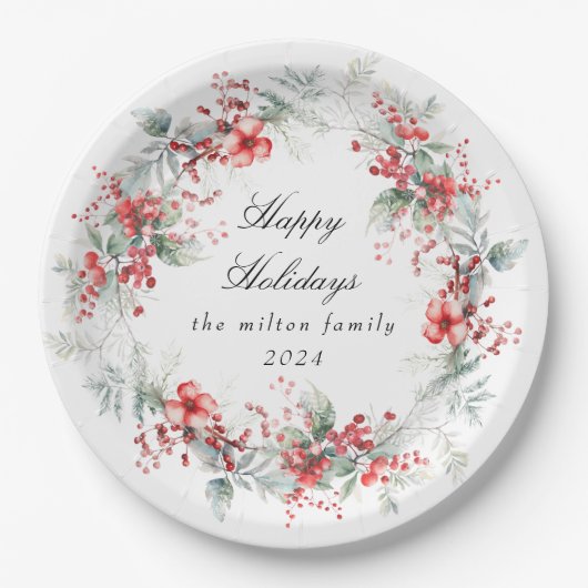 ウィンタークラシカルホリデーベリー紙 ペーパープレート (正面)