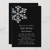 ウィンタークリスタルスウィート16th誕生日招待状ブラック 招待状 (正面/裏面)