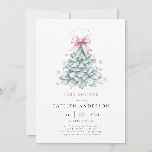 ウィンタークリスマスガール赤ちゃんシャワー招待状 招待状 (正面)