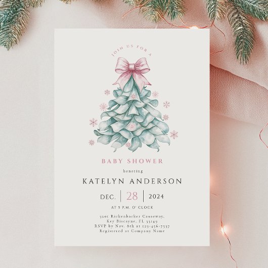 ウィンタークリスマスガール赤ちゃんシャワー招待状 招待状