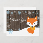ウィンタークリスマスキツネブルーサンキューカード サンキューカード (正面/裏面)