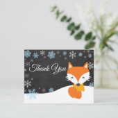 ウィンタークリスマスキツネブルーサンキューカード サンキューカード (スタンド正面)