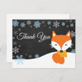 ウィンタークリスマスキツネブルーサンキューカード サンキューカード (正面/裏面)