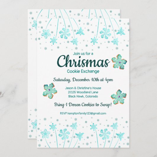 ウィンタークリスマスクッキー交換パーティの招待状 招待状 (正面/裏面)