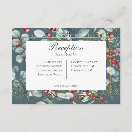 ウィンタークリスマスグリーンティール（緑がかった色）披露宴 エンクロージャーカード (正面)