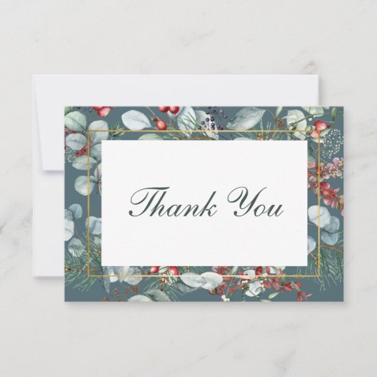 ウィンタークリスマスグリーン結婚リーティール(緑がかった色) サンキューカード (正面)