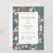 ウィンタークリスマスグリーン結婚リーティール（緑がかった色） 招待状 (正面)