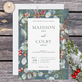 ウィンタークリスマスグリーン結婚リーティール（緑がかった色） 招待状