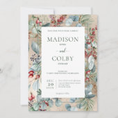 ウィンタークリスマスグリーン金ゴールド結婚式招待状 招待状 (正面)