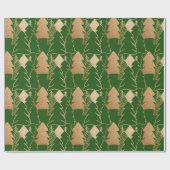 ウィンタークリスマスツリーグリーン金ゴールドグリッターウッド ラッピングペーパー (フラット)