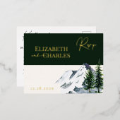 ウィンタークリスマスツリーズマウンテンズホリデーRSVPカード 箔招待状ポストカード (正面/裏面)