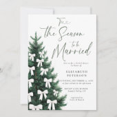 ウィンタークリスマスツリーホワイトボウシックブライダルシャワー 招待状 (正面)