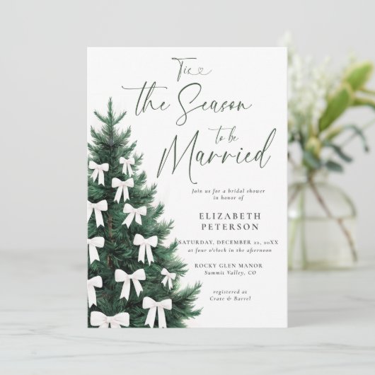 ウィンタークリスマスツリーホワイトボウシックブライダルシャワー 招待状 (スタンド正面)