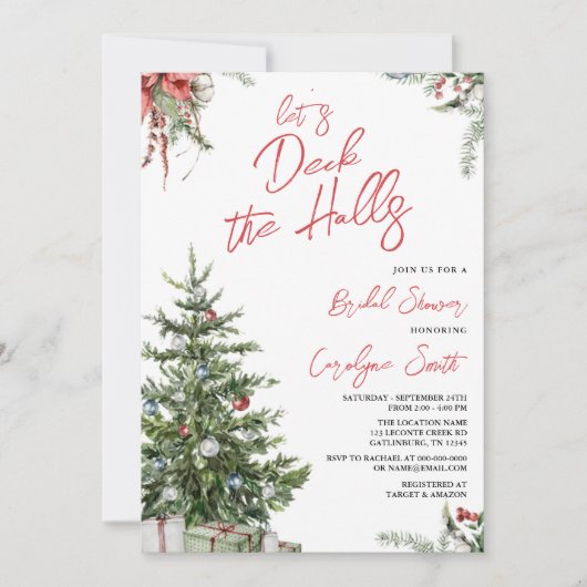 ウィンタークリスマスデッキザホールズブライダルシャワー 招待状 (正面)