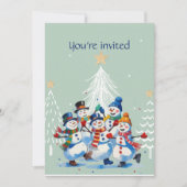 ウィンタークリスマスパーティーハッピー踊り雪だるま 招待状 (正面)