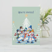 ウィンタークリスマスパーティーハッピー踊り雪だるま 招待状 (スタンド正面)