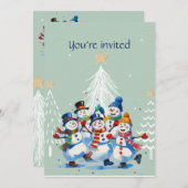 ウィンタークリスマスパーティーハッピー踊り雪だるま 招待状 (正面/裏面)