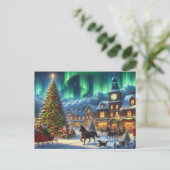 ウィンタークリスマスビレッジオーロラボレア絵を描リス ポストカード (スタンド正面)