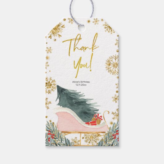 ウィンタークリスマスピンクそりお気に入りギフトラベル ギフトタグ (正面)