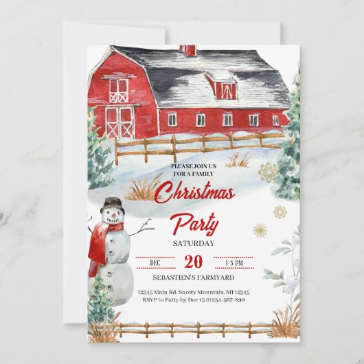 ウィンタークリスマスファームパーティの招待状 招待状 (正面)