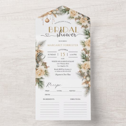 ウィンタークリスマスブライダルシャワーレシピ オールインワン招待状 (内側)
