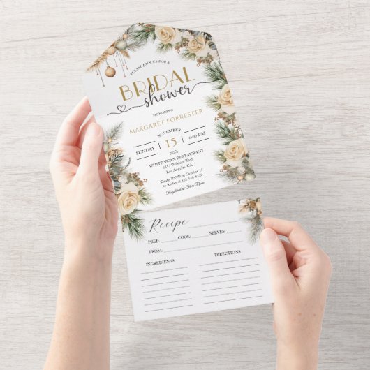 ウィンタークリスマスブライダルシャワーレシピ オールインワン招待状 (貼ってはがせる)
