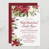 ウィンタークリスマスブライダルシャワーレッドポインセティアス 招待状 (正面/裏面)