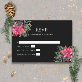ウィンタークリスマスホリデーウォーターカラーポインセチア 出欠カード