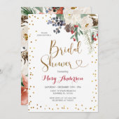 ウィンタークリスマスホワイトフローラブライダルシャワー 招待状 (正面/裏面)