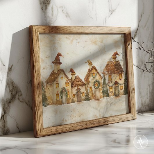 ウィンタークリスマスヴィレッジ絵を描ズお洒落クリスマス ポスター