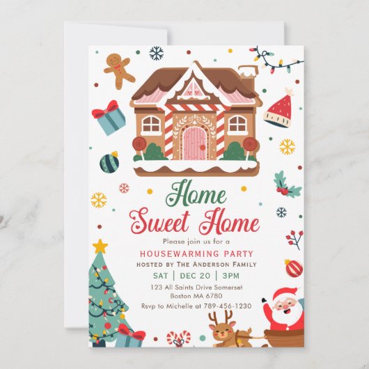 ウィンタークリスマス引っ越し祝いパーティーパーティースウィートホーム 招待状 (正面)
