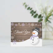 ウィンタークリスマス雪だるまパープルサンキューカード サンキューカード (スタンド正面)