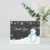 ウィンタークリスマス雪だるまブルーサンキューカード サンキューカード (スタンド正面)