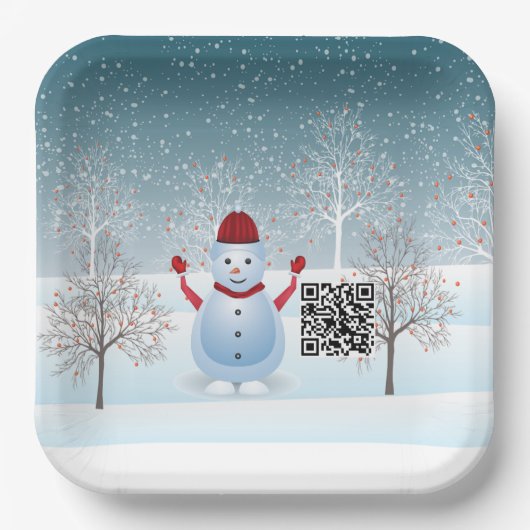 ウィンタークリスマス雪だるま紙プレート ペーパープレート (正面)
