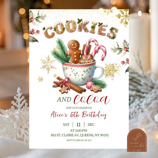 ウィンタークリスマス Cookies and Cocoa バースデー 招待状