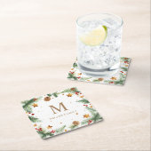 ウィンターグリーナリースターズホリデーモノグラム スクエアペーパーコースター (インサイチュ)