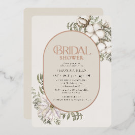 ウィンターグリーナリーフローラオーバルブライダルシャワー 箔招待状