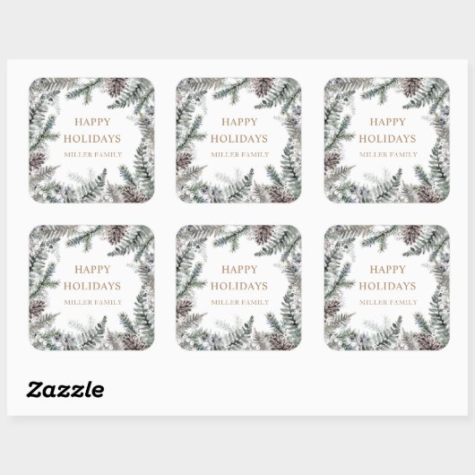 ウィンターグリーナリーブルーハッピーホリデーズモノグラム スクエアシール (シート)