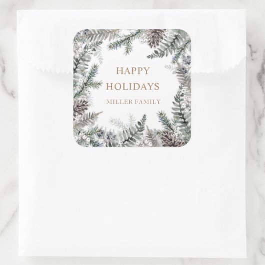 ウィンターグリーナリーブルーハッピーホリデーズモノグラム スクエアシール (バッグ)