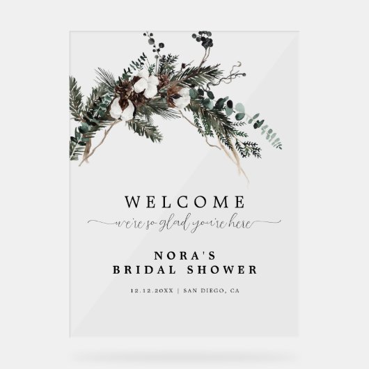 ウィンターグリーナリーブーケブライダルシャワーウェルカム アクリルサイン (正面)