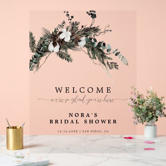ウィンターグリーナリーブーケブライダルシャワーウェルカム アクリルサイン (ウェディング)