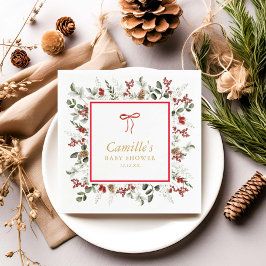 ウィンターグリーナリーベビーシャワー紙ナプキンス スタンダードカクテルナプキン