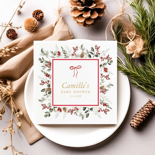 ウィンターグリーナリーベビーシャワー紙ナプキンス スタンダードカクテルナプキン