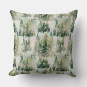 ウィンターグリーンと金ゴールドパインツリーワンダーランドパターン クッション (正面)